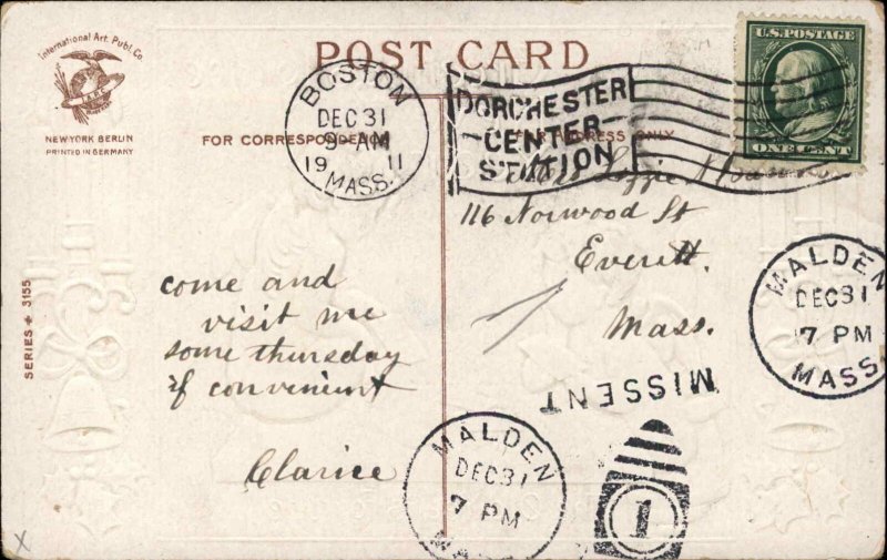 New Year - Cherub Children Old Year's Fortune c1910 Postcard