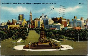 Vtg Philadelphia Pennsylvania PA City Skyline Benjamin Franklin Parkway Postcard