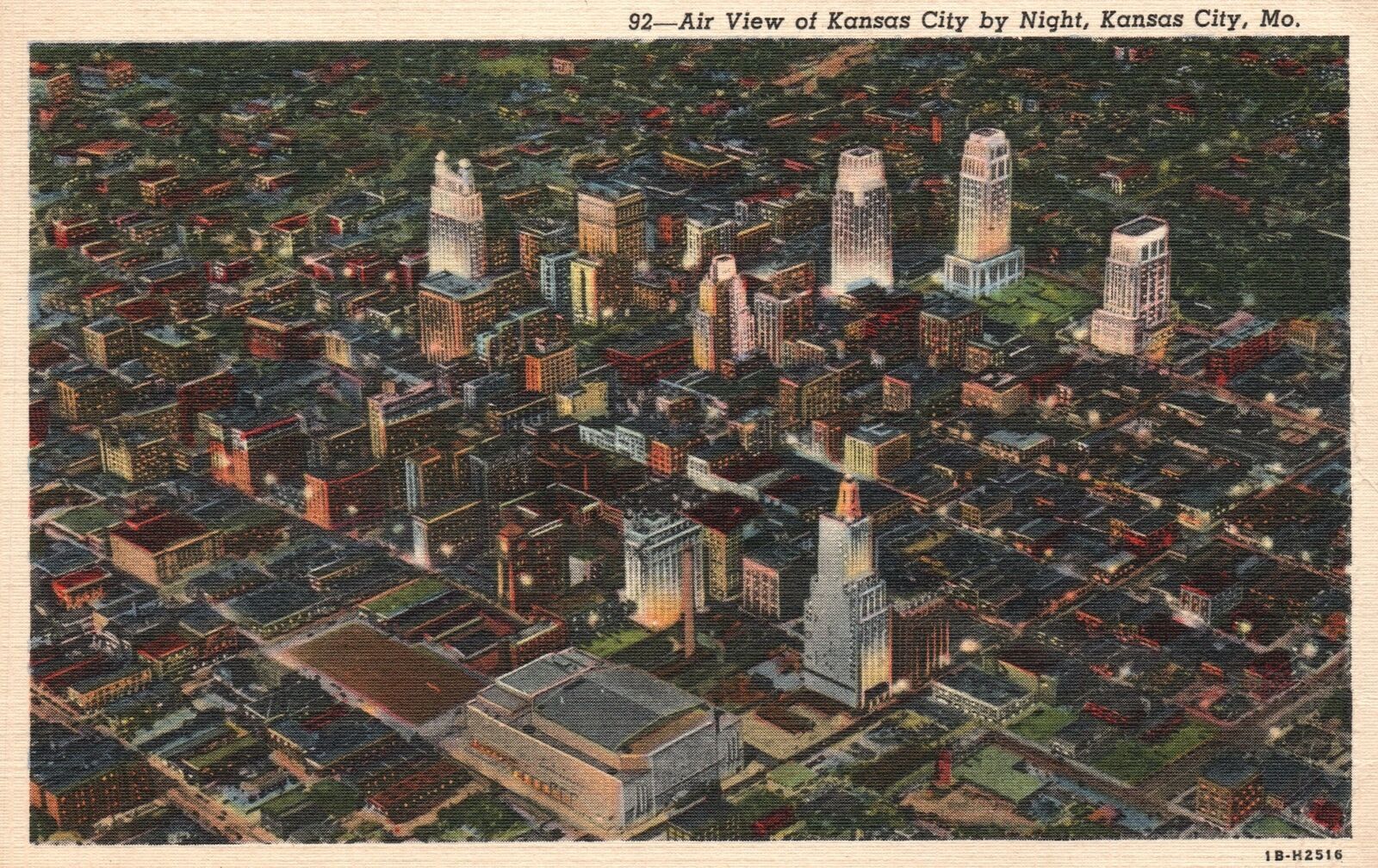 Vintage Postcard 1943 Air View of Kansas City By Night Kansas City Missouri MO United States