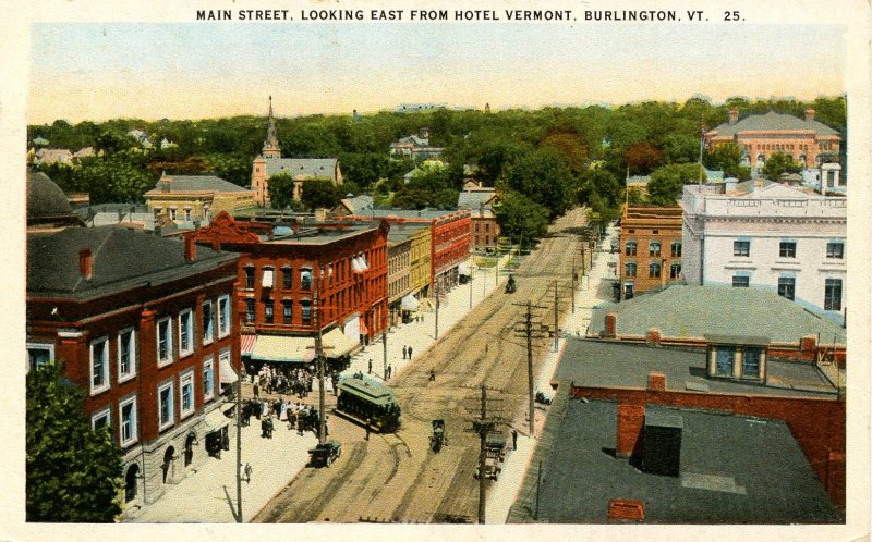 VT - Burlington. Main St. looking east from Hotel Vermont