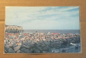 VINTAGE 1959 USED POSTCARD BATHING BEACH NEAR  MUSIC HALL OCEAN CITY N.J.