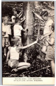 Postcard WI Sayner boys hiking Nature Quest Camp Highlands Plum Lake