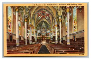 Vintage 1940's Postcard Interior Cathedral of the Madeleine Salt Lake City Utah