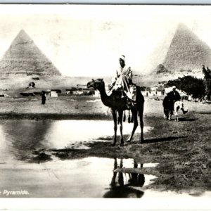 c1910s Cairo, Egypt Pyramids RPPC Giza Plateau Sphinx Camel Real Photo PC A135