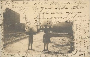 Tifton GA Black Americana - Children Carrying ? On Heads Real Photo Postcard