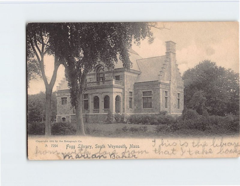 Postcard Fogg Library, South Weymouth, Massachusetts