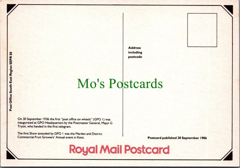 Royal Mail Postcard - GPO 1 Mobile Post Office, Inaugurated in 1936 -Ref.RR15243