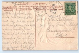 1908 Roses Flowers Embossed Foster Ohio OH DPO (1893-1961) Antique Postcard