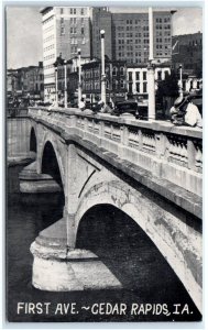 CEDAR RAPIDS, IA Iowa ~ FIRST AVENUE BRIDGE & Street Scene c1940s Postcard