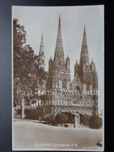 Lichfield Cathedral: North West, RP c1933 - showing Water Pump