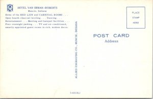 Muncie, IN Indiana  HOTEL VAN ORMAN-ROBERTS Restaurant & Carnival Bar Postcard
