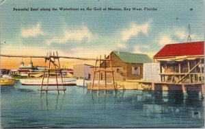 Gulf Of Mexico Key West Florida Scenic Waterfront Linen Cancel WOB Postcard 