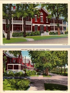 2~Postcards  IA, Iowa FORT DES MOINES Clayton Hall & Officers Line ARMY~Military