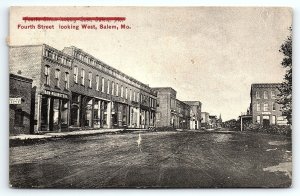 1913 SALEM MO  FOURTH STREET LOOKING WEST LOCAL BUSINESSES EARLY POSTCARD P3925