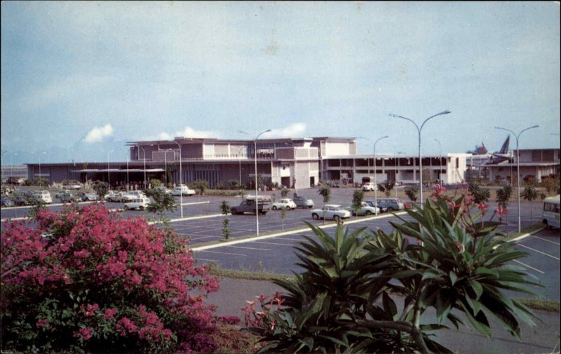 South Pacific Tahiti-Faaa Int'l Airport Classic 1950s Cars Vintage Postcard