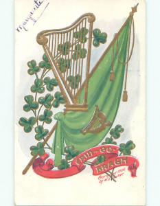 Pre-1907 st. patrick GREEN FLAG & HARP & LOVER o3271