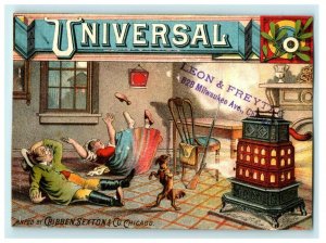 1883 Universal Stove Cribben Sexton & Co. Comical Bright Stove Dog People 7H
