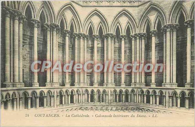 Old Postcard Coutances Cathedral Colonnade interior of the Dome