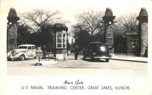 Autos 1940s GREAT LAKES ILLINOIS Main Gate US Naval Training Center RPPC 3966 