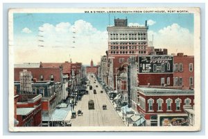 1918 Fort Worth TX Main Street Postcard Looking South From Court House