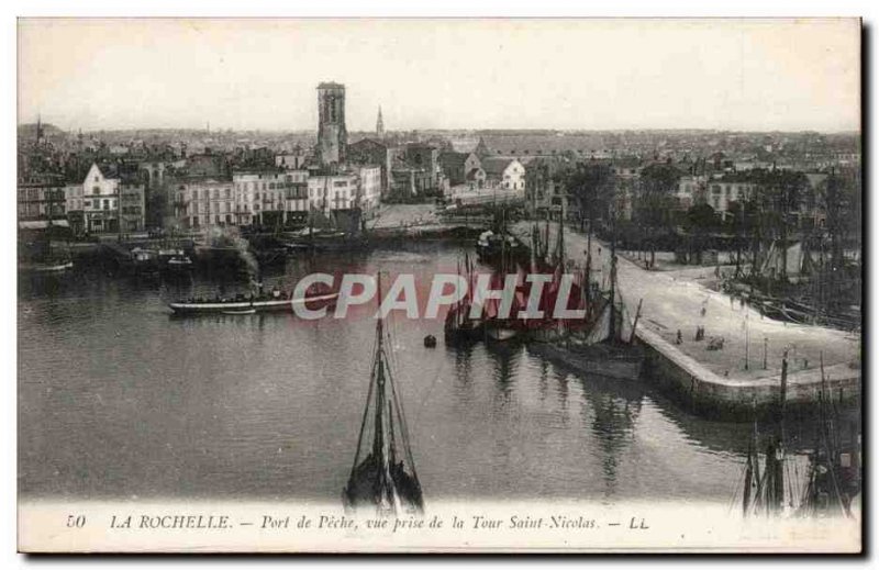 Old Postcard La Rochelle Fishing Port View from the Saint Nicolas tower