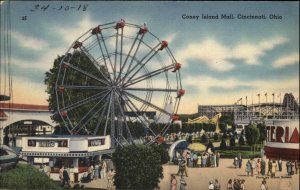 CINCINNATI OH Coney Island Mall FERRIS WHEEL Old LINEN Postcard