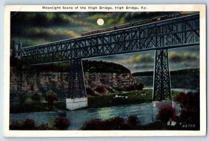 c1920's Moonlight Scene Of High Bridge Locomotive High Bridge Kentucky Postcard