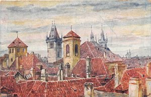 BT2974  painting postcard novotny belohlavek old st michel church czech republic