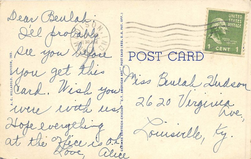 Madison Indiana 1948 Postcard Clifty Falls Waterfall