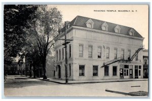 c1910 Masonic Temple Building Exterior Street Waverly New York Vintage Postcard 