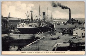 Postcard Bremerton WA 1910s Steamer Dakota In Drydock US Navy Yard Kitsap County
