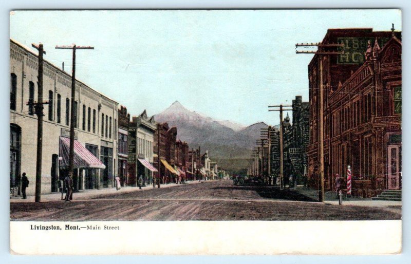 LIVINGSTON, MT Montana ~ MAIN STREET Scene c1910s Park County Postcard 