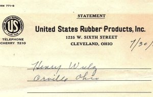 1937 UNITED STATES RUBBER PRODUCTS CLEVELAND OHIO BILLHEAD STATEMENT Z2273