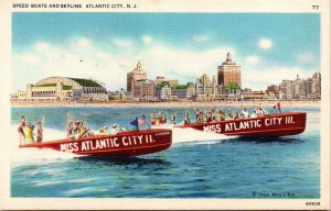 Postcard New Jersey Atlantic City Speed Boats & Skyline Tichnor LINEN 1940s V183