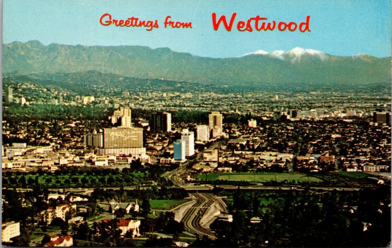 Vtg 1960s Greetings from Westwood Birdseye View Los Angeles CA Postcard