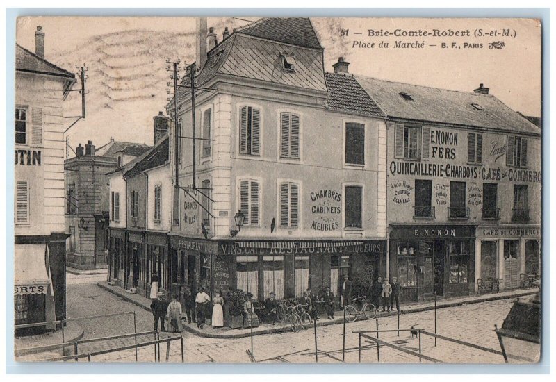 Brie-Comte-Robert Seine-et-Marne France Postcard Market Place 1918 Posted