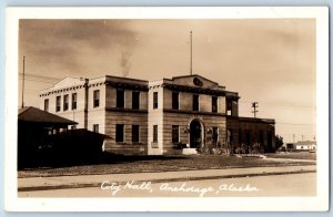Anchorage Alaska AK Postcard RPPC Photo City Hall Building c1940's Vintage