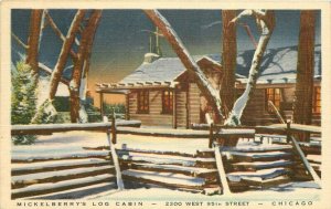 Chicago Illinois Mickelberry's Log Cabin 1942 Postcard Bras Litho 21-10574