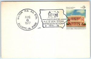 1977 Elliott, IA Wilson PO Ex. Sta. Fancy Cancel Historical Preservation PC A266