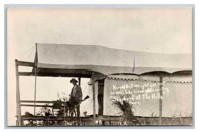 RPPC Harold Bell Wright Gun In Tent Shepherd Of The Hills MO Real Photo Postcard