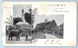 1903 Providence Rhode Island Postcard Williams Statue Roger Cottage Multiview