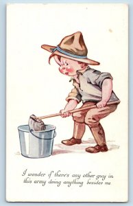 Twelvetrees Postcard Military Soldier Mopping The Floor WWI c1910's Antique