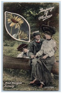 Language Of Flowers Postcard Couple Romance French Marigold Jealousy c1910's