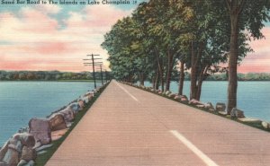 Vintage Postcard Sand Bar Road To Islands on Lake Champlain Vermont New York NY