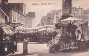 Verona Piazza Delle Urbe Italian Street Vendor Florist Old Postcard