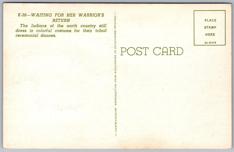 Vtg Native American Indian Waiting For Her Warriors Return 1950s View Postcard