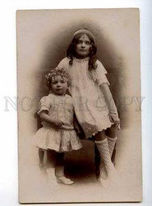 234141 FASHION Sisters Girls in White DRESS Vintage REAL PHOTO