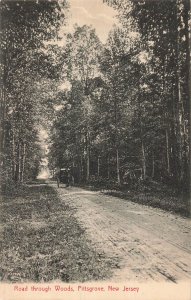 Pittsgrove NJ Road Through Woods Horse Carriage Vintage Postcard c1910