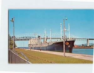 Postcard Huge Foreign Boat The Soo Locks Sault Ste. Marie Michigan USA