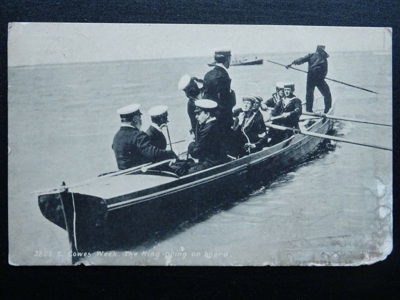 Isle of Wight COWES WEEK King Edward Steering Boat Going Aboard c1909 Postcard